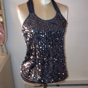 Gray Sequin Tank with Braided Back